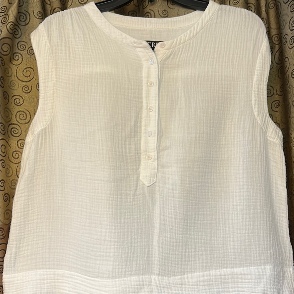 J. Crew Cream Sleeveless Gauze Blouse with Mandarin Collar